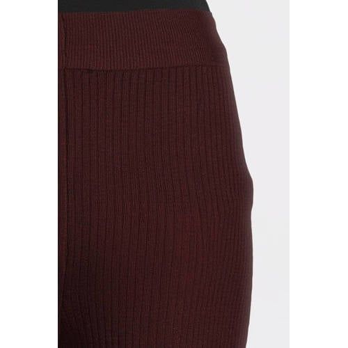 LOVE2WAIT straight high waist zwangerschaps broek donkerrood rib gebreid