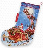 Letistitch Borduurpakket kerstsok - THE REINDEERS ON IT'S WAY - de rendieren onderweg (telpatroon)