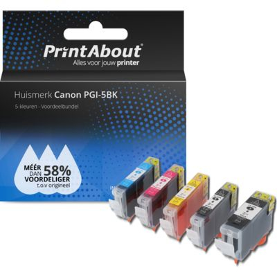 PrintAbout Huismerk Canon PGI-5BK Inktcartridge 5-kleuren Voordeelbundel