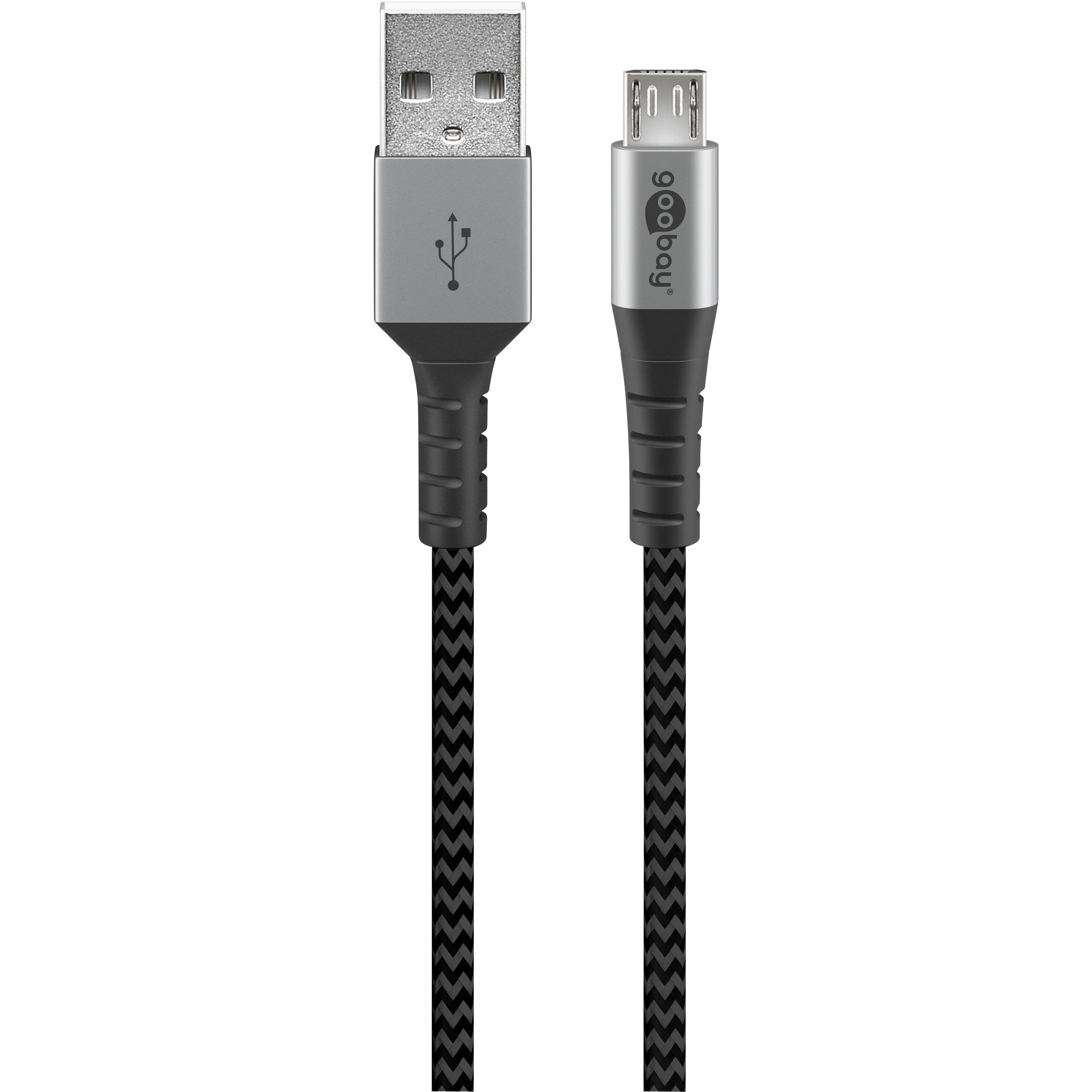 Goobay 49283 Micro USB-kabel, extra robuuste premium textielkabel met metalen stekkers, 2 m