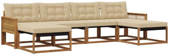 vidaXL - Bank loungeset - 6 zitplekken - Natuurlijk en beige - Acacia hout