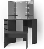 Merkloos Hoek kaptafel met LED-verlichting en bankje - 110 cm