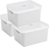 Sunware opbergbox - 3x stuks - 32 liter - wit - kunststof - transparante deksel - 45x35x24 cm - Sigma serie