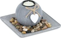 Merkloos Relaxdays waxinelichthouder met plateau en siersteentjes - 15,5x15,5 cm - tafeldecoratie woonkamer - grijs