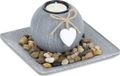 Merkloos Relaxdays waxinelichthouder met plateau en siersteentjes - 15,5x15,5 cm - tafeldecoratie woonkamer - grijs