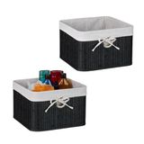 Merkloos / Sans marque Relaxdays opbergmand set van 2, bamboe, met stof, HBD: 20 x 31 x 31 cm, mandje, met handgreep, kastmand, zwart-wit