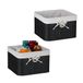 Merkloos / Sans marque Relaxdays opbergmand set van 2, bamboe, met stof, HBD: 20 x 31 x 31 cm, mandje, met handgreep, kastmand, zwart-wit