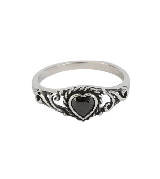 etNox Black Heart Dames Ring - zwart/zilverkleurig