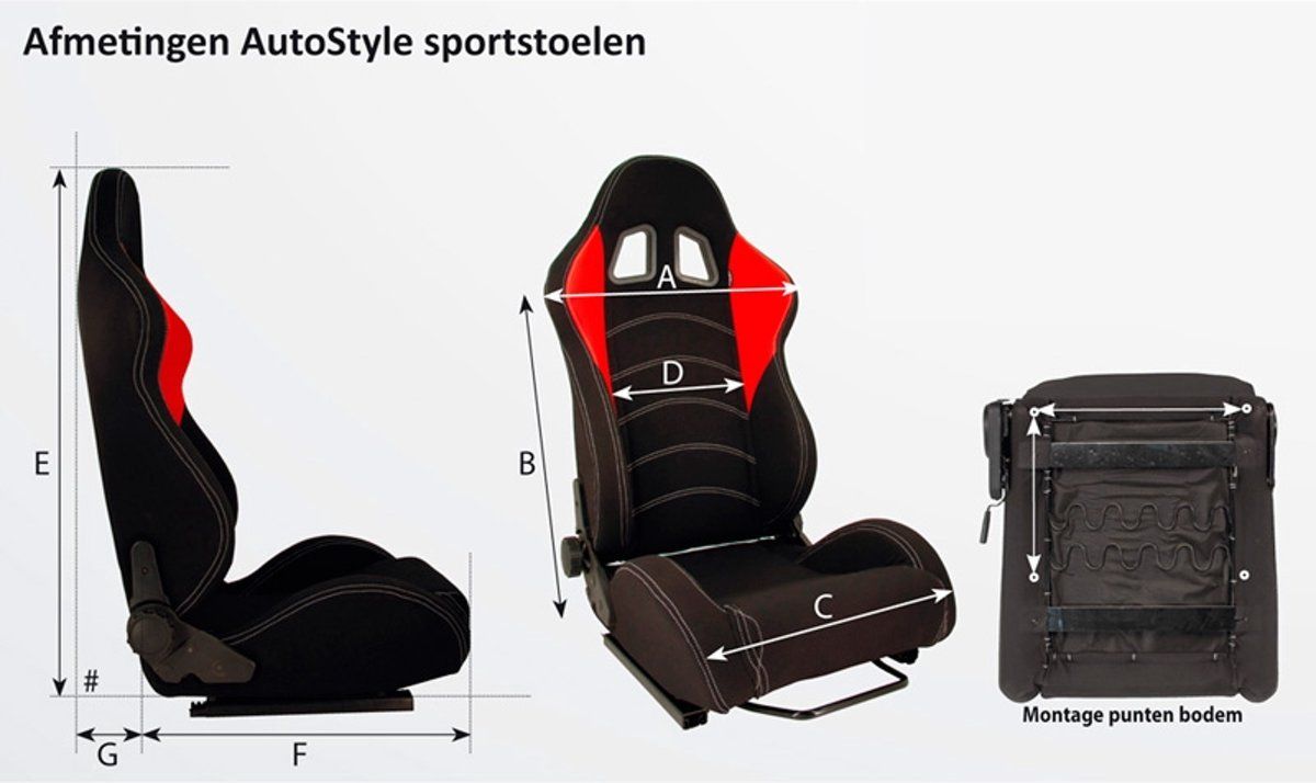 AutoStyle Sportstoel 'Eco' - Zwart/Blauw Kunstleder - Rechterzijde - Incl. Sledes