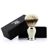 Haryali London Mens scheerkwast met zilveren tip dassenhaarborstel voor baard, snor en gezichtshaar nat scheren perfect voor mannen