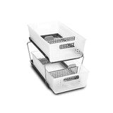 Madesmart 2-laags plastic multifunctionele organizer met verdeelde slide-out opbergbakken, onder gootsteen en kastorganizer, vorst