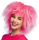 Boland Pruik Starlight Roze, Neon - Afro - Halflang - Unisex