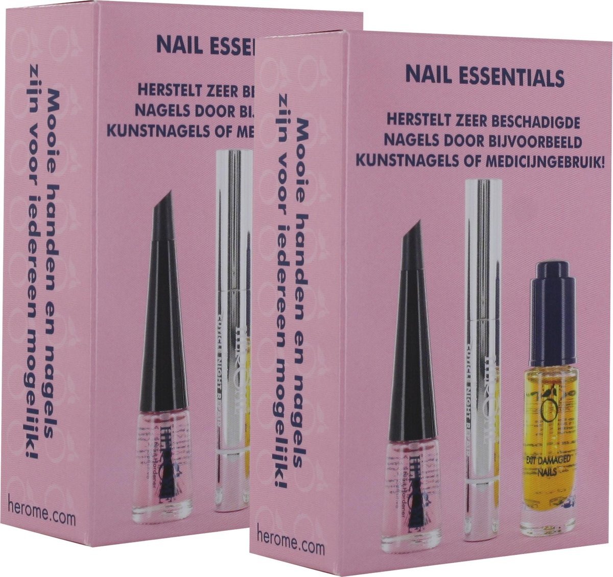 Herome Nail Essentials Set (Roze) – Voordeelverpakking 2 Stuks – Herstelt Beschadigde Nagels Na Kunstnagels of Medicijngebruik – Met Herstellende Nagelolie, Nagelriemcreme en Nagelverharder
