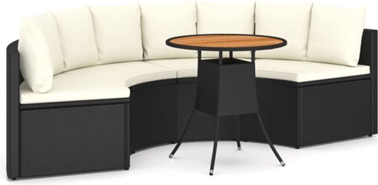 vidaXL 5-delige Loungeset met kussens poly rattan zwart