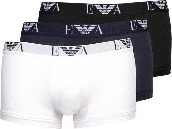 Emporio Armani Stretch Cotton Trunk Boxershorts 3-Pack - Mannen - Maat M - Wit/Donkerblauw/Zwart