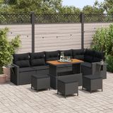 vidaXL Tuinbank Set Zwart Polyrattan 12 Kussens