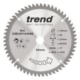 Trend Cirkelzaagblad van aluminium en kunststof, 184 mm diameter, 20 mm boring, 58 tanden, 2,8 mm snijvoeg, -6° haak, TCT, extra fijn oppervlak, CSB/AP18458B