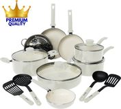 COOCK 22-Delige Pannenset Inductie - Speciale Anti-Aanbak Coating - Ergonomische Koudgrepen - Gerecycled Aluminium - Wit