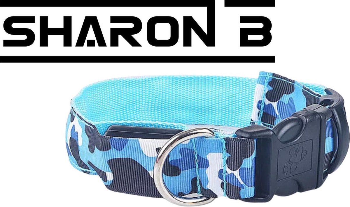 Sharon B leger print LED halsband maat XL voor je hond |Blauw| | Verlichte halsband voor honden | Verkrijgbaar in S t/m XL en in meerdere kleuren | LED hals band | LED hondenriem | LED hondentuigje | LED Hondenriem |army halsband LED | camouflage halsband LED blauw