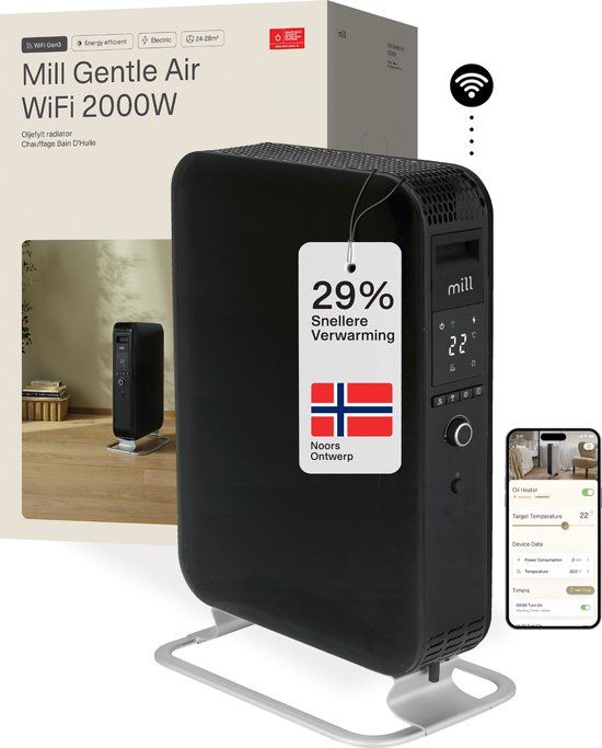 Mill OIL2000WIFI3 Black - WiFi Oil Radiator - 2000W - Up to 28m2 - Black