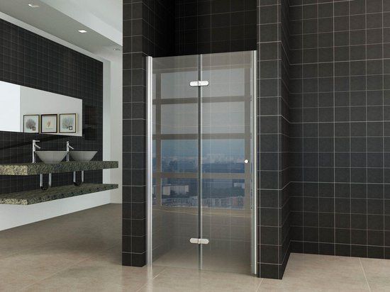 Wiesbaden Nisdeur Vouwdeur Links 90x202cm Antikalk Helder Glas Chroom Profiel 8mm Veiligheidsglas