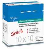 Höga Compressen van vliesstof, steriel, 10 cm x 10 cm, 4-voudig voor verzorging van de buitenwond, zeer absorberend, huidvriendelijk, bijzonder zacht, 25 x 2 stuks, 30 g/m², klein, 1 stuk
