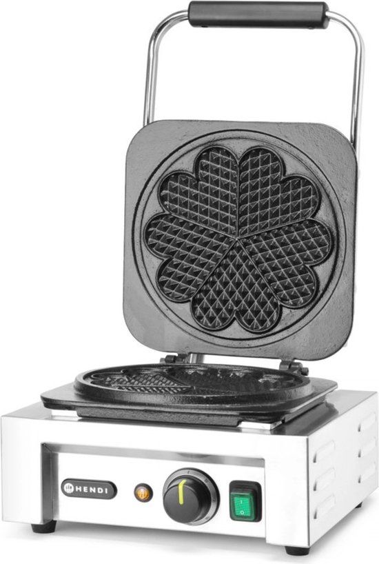 Hendi Wafelijzer - Hartjesvorm - Gietijzeren Bakplaten - 2200W - Zwart/RVS