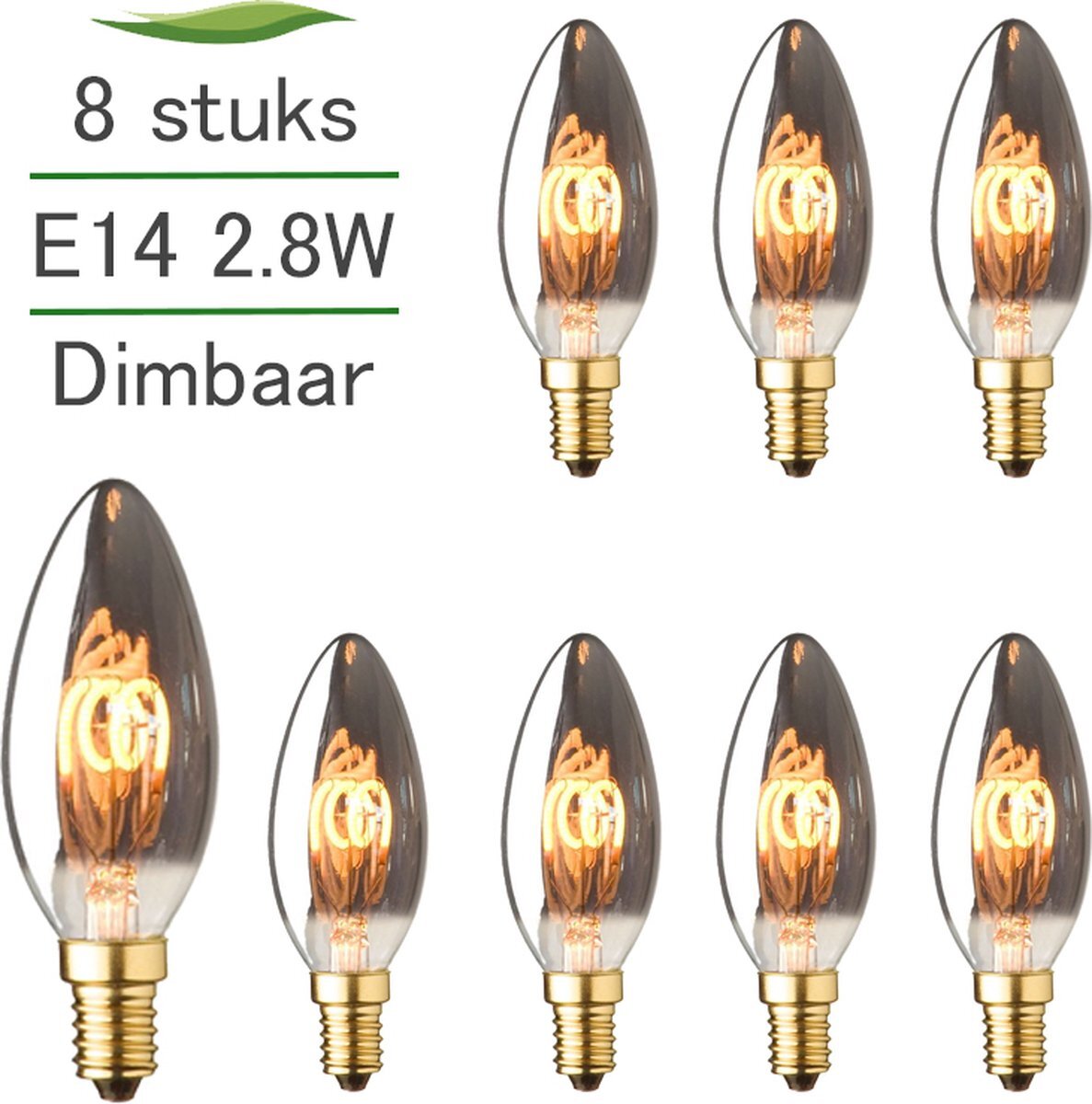 Lybardo 8 stuks E14 LED Kaarslamp Filament Smoke 1.6W 2100K Extra Warm Wit 40 lumen Dimbaar