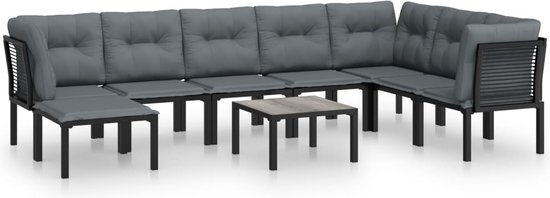 vidaXL 8-delige Loungeset poly rattan zwart en grijs