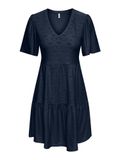 ONLY ONLSMILLA S/S CUTLINE DRESS JRS Navy Blazer Jurk Korte Mouw V-hals A-lijn Kant 95% Gerecycled Polyester 5% Elastaan