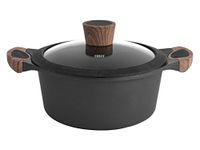 H & H Black + Wood Antiaanbaklaag met deksel, 20 cm, aluminium, gegoten aluminium, zwart