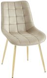 Vente-unique Set van 6 gewatteerde stoelen van fluweel en goudkleurig metaal - Beige - OLLUA