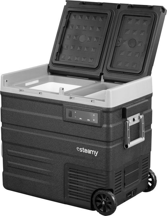 Steamy-E Dual Zone Roller Elektrische Compressor Koelbox Op Wielen - Dual Zone - 57 liter - 12V en 230V - Zwart