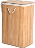 Decopatent Grand panier à linge en bambou avec couvercle - 80 L - Naturel