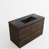 Saniclass Holz Pure Badkamermeubelset - 100x45x62cm - Vygo keramische wastafel zwart - 1 wasbak - zonder kraangat - 2 lades - mat eiken charcoal (hout) SW1420788/SW773932