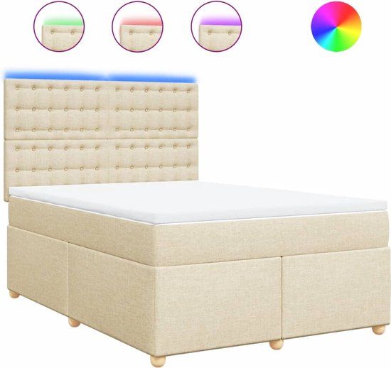 vidaXL Boxspring met matras stof crèmekleurig 140x200 cm
