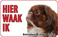 VSkins Bord Hond Pekinees - Wit/Rood - Metaal - 30x20cm