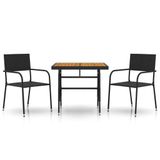 VidaXL 3-delige Tuinset Poly Rattan Zwart