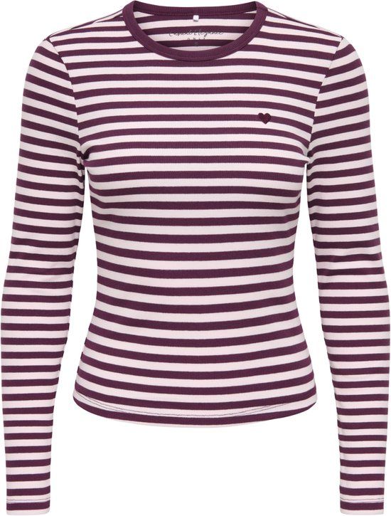 Only T-shirt Onlval L/s O-neck Stripe Top Jrs 15380211 Fig/pale Lilac (mette) + Emb. Heart Dames Maat - L