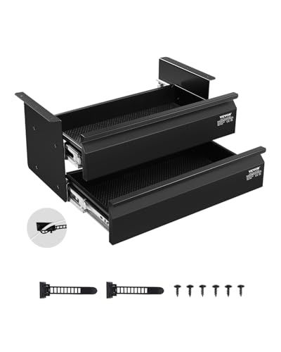 VEVOR 40,6 cm brede schuiflade onder bureaulade, onder bureau gemonteerde uittrekbare ladebevestiging, verborgen bureaublad 2-laags opbergorganizer, onder tafel potloodlade voor thuis, zit-sta