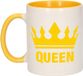 Bellatio Decorations Queen koffiemok - geel met wit - 300 ml - keramiek