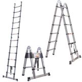 Happiq Telescopische Ladder Avioro - 5M - Met Haken - Multifunctioneel, Roestvrijstalen & Uitschuifbare Zolderladder