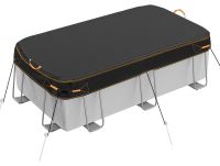 Bâche de piscine rectangulaire - 274 x 549 cm - Noir avec bord orange - Coupe-vent