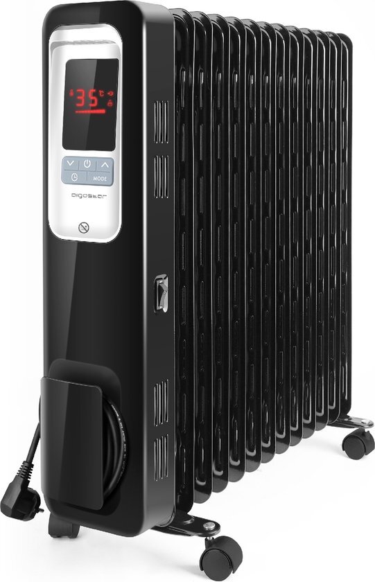 Aigostar Oil Monster 33JHH – Oliegevulde radiator LED bedieningspaneel - 2500 watt - Zwart