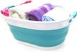 Sans marque 39L panier à linge pliable en plastique - ovale - blanc/bleu - 61 x 45,5 x 27,3 cm