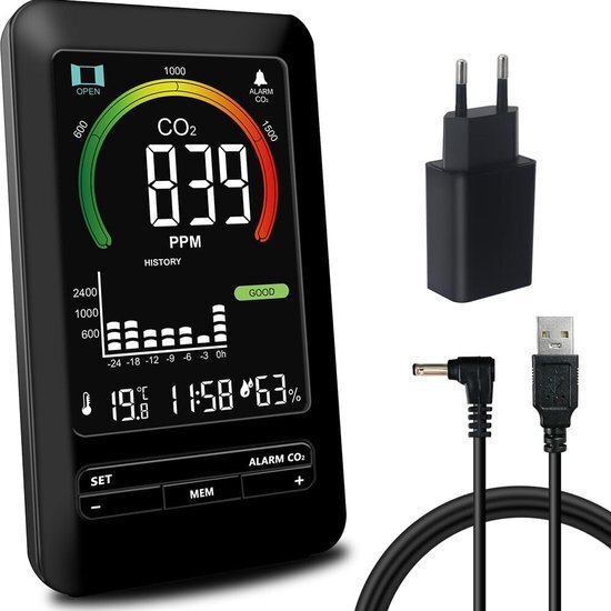 Co2 Meter - Co2 Meter Binnen - Co melder - Co2 Melder - Koolstofdioxidemeter