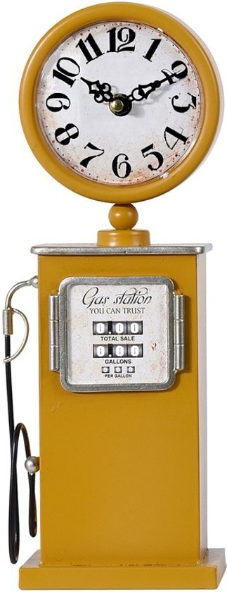 Ceruzo Retro tafelklok Benzinepomp - 35cm - geel