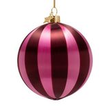 Vondels kerstballen burgundy/roze gestreept (ø12cm)