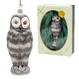 Dekohelden24 Lauschaer Kerstboomversiering Limited Edition vrijgeblazen sneeuwuilfiguur, met de hand versierd, 17 cm hoog