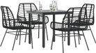 Prolenta Maison Exclusive Tuinset voor buiten, 5-delig, zwart, polyrotan, glazen tafelblad